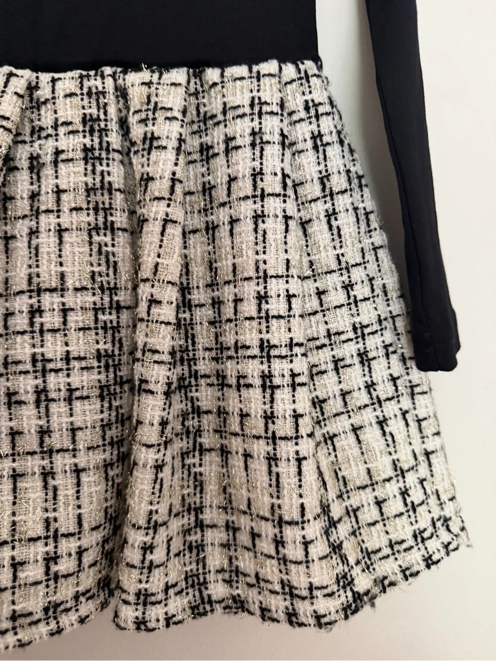 Girls Black & Ivory Tweed Dress | Long Sleeve Party Dress